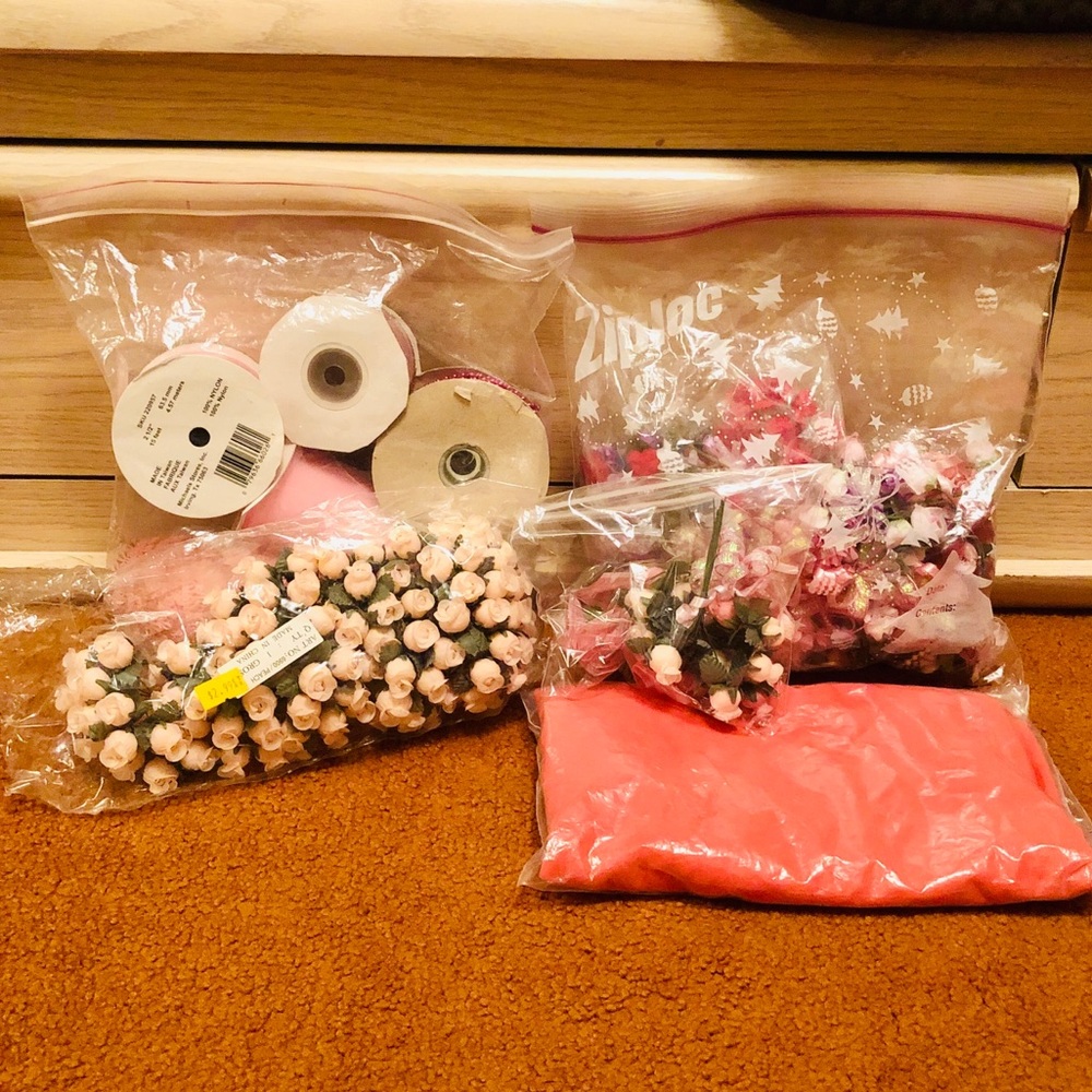 ❤️❤️ Pink flowers fabric ribbon & trimming